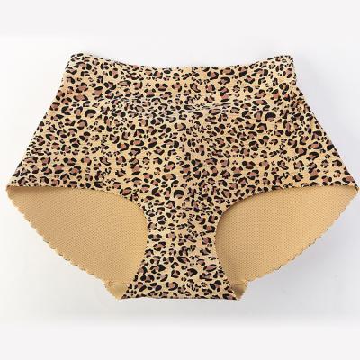 China Antibacterial Mid Waist Leopard Print Shaperwear Ladies Sexy Hips Panties With Cotton Soft Foam Pads for sale