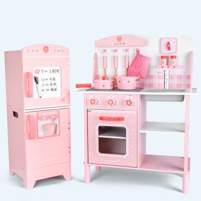 China Pink Toy Children's Set Kitchen Refrigerator Simulation Cooking Refrigerator Kitchen Play House Pink Toy for sale