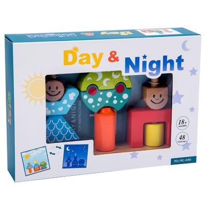 China DIY Stacking Baby Beech Wooden Puzzle Toy Day Night Bright Color Birthday Gift Gold Juguete Building Toys For Children 3 Year Old for sale