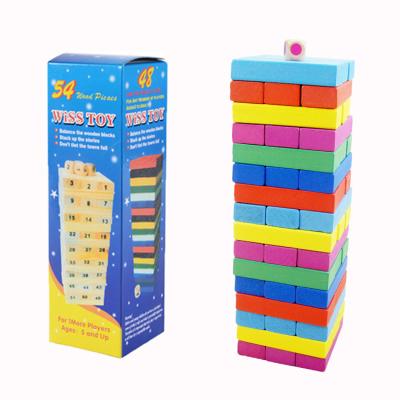 China Building Toy Children's Digital Color Stacked Domino Toy Low Cost Prefabricated Wooden Brinquedo 54 Medium Building Blocks for sale