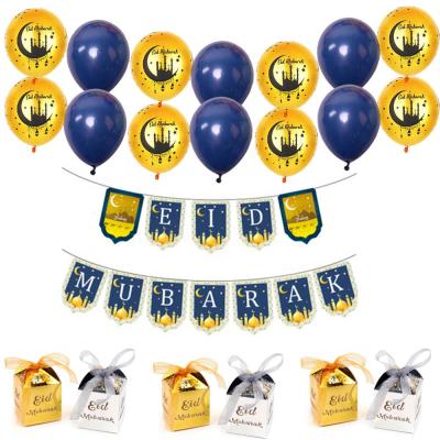 China Eid Mubarak Hot Selling Eid Decoration Kit Banner Eid Mubarak Printed Box Eid Mubarak Decor Balloons Candy Set for sale