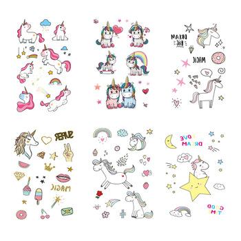 China Hot Selling Cartoon Waterproof Unicorn Tattoo Sticker Unicorn Party Favors Unicorn Temporary Tattoo Sticker For Kids Party Supplies for sale