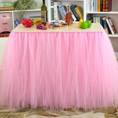 中国 Wedding Decoration Wedding Banquet 9ft Row Table Skirt Tutu Tulle Skirt Decoration Pink Table Trimming Dress For Wedding Party 販売のため