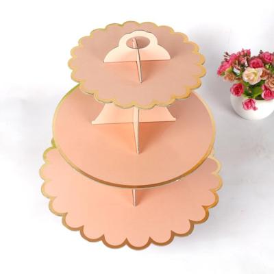 中国 Marry the & Birthday DIY Round Cupcake Display Stand Up Foldable Recyclable 3Tier Paper Cake Stand 販売のため