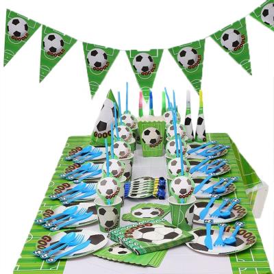 中国 144pcs 10Serves Football Theme Birthday Party Supplies Soccer Paper Decoration for Kids Cutlery Dishes Cake Topper for Boy Baby Shower 販売のため