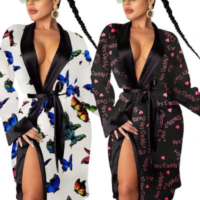 China Designer's Designer Sexy Silk Satin Sleepwear Pajamas Long Robes QUICK DRY Daddy's Bath Towel Yes For Women for sale