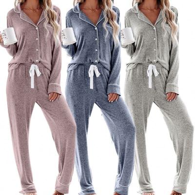 China New QUICK DRY long sleeved style soft sleepwear 2 piece winter designer women's pajamas warm polyester for women set for sale