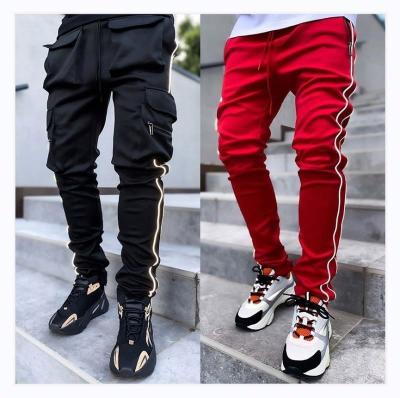 China Autumn custom logo men's anti-pilling jumpsuits stretch multi-pocket straight-leg reflective men's fitness casual jogging pants for sale