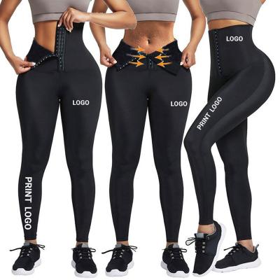 China Antibacterial Custom Training LOGO High-Waist Gym Sports Waist Fat Burning Breasted Belly Women Yoga Leggings for sale