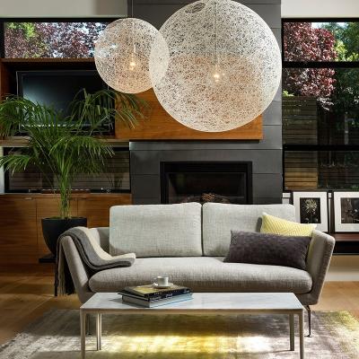 China Retro Farmhouse Twine Rope Ball Hanging Light for Restaurant Home Decoration Hotel Pendant Lamp for sale