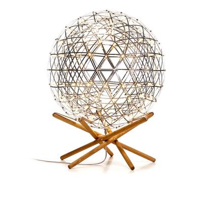 China Interesting Modern Fashion Gift Steel LED Ball Bedside Table Lamp with Wooden Base, Home Bedroom Hotel Decor Night Light for sale