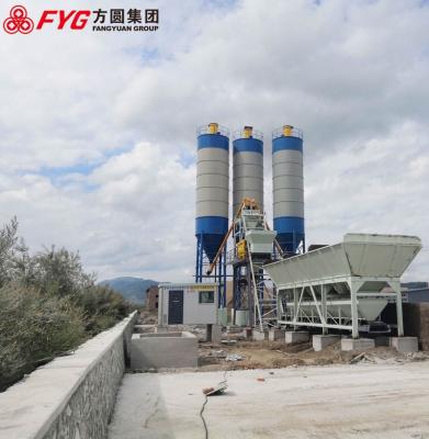 China HZS75 Automatic Concrete Mixing Plant mobile construction batching Te koop