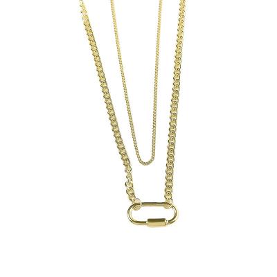 China 2021 Retro Vintage Women Fashionable Clip Necklace Style Double Layer Paper Clip Pendant Necklace for sale