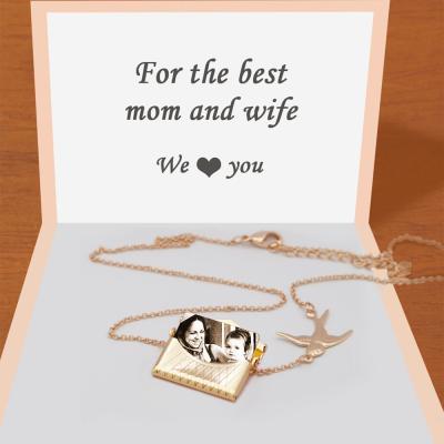 China TRENDY Custom Photo Engraved Necklace Gold Purse Necklace Pendant Valentine's Day Gift Envelope Necklace for sale