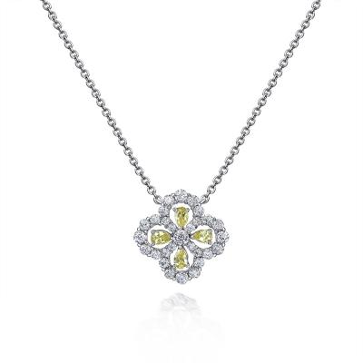 China FASHIONABLE High Quality Yellow Flower Diamond Clover S925 High Carbon Silver Retro Necklace for sale