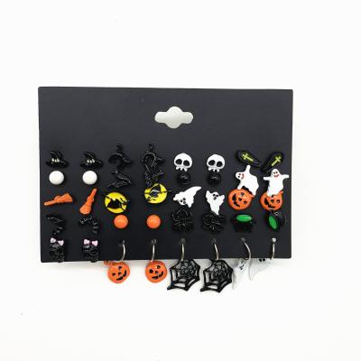 China 2021 New Arrival TRENDY Alloy Stud Hoop 20 Pairs / Set Enamel Pumpkin Ghost Halloween Earrings for sale