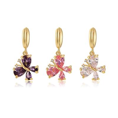 China FASHIONABLE Summer 2021 New 18K Gold Plated Jewelry Small Colorful Zircon Butterfly Earrings for sale