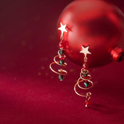 China Cute Creative Twisted Spiral Hollow Christmas Tree Star Dangle 925 Sterling Silver Earrings for sale