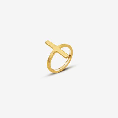 China Smooth Surface Trendy 18k Gold Plated Stainless Steel Simple Cross Finger Ring For Lady for sale