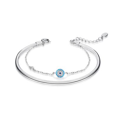 China Hot Wholesale Smooth Outer 925 Sterling Silver Link Bracelet OEM Sale Blue Eyes Bracelet for sale