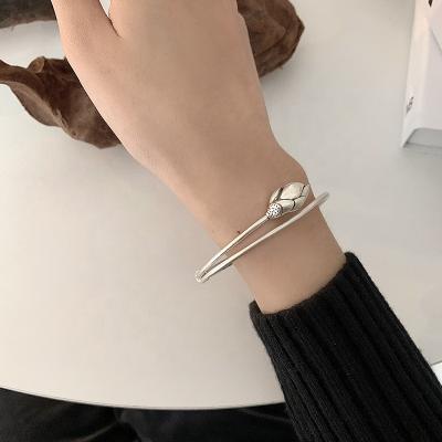 China Layer Rose Sterling Bangle High Quality 925 Sterling Silver Luxury Classic Vintage Double Layer for sale