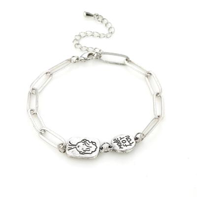 China Hiphop 2021 new 3 letters zinc alloy hand alloy wrist chains for lovers for sale