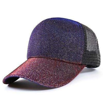 China breathable & Wholesale Waterproof Fluorescent Sequins Baseball Cap Korean Mesh Sunscreen Cap Trucker Hat Hip Hop Gradient Color Version for sale