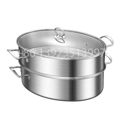 China Stainless Steel Double Deck Viable Fish Commercial Steamer Pot In Silver for sale