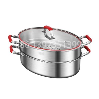 China Stainless Steel Double Deck Viable Fish Commercial Steamer Pot in Red for sale