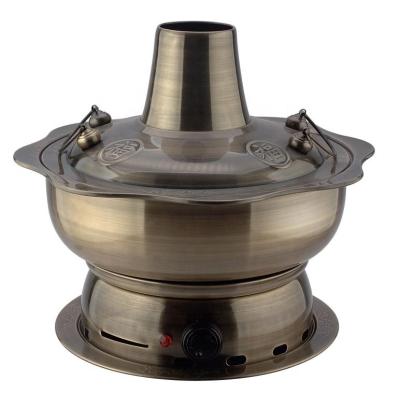 China Sustainable New Arrival Stainless Steel and Bronze Charcoal Electric Detachable Hotpot for sale