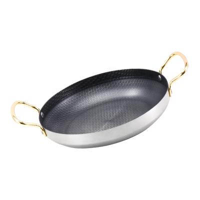 China Hot Selling Stainless Steel Non Sustainable Stick Frying Pan With Rose Gold Handle for sale