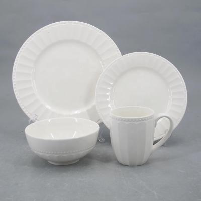 China Latest Sustainable 16 Pcs Dinner Set Ceramic Embossed Luxury Dinnerware Set With Popular Design for sale