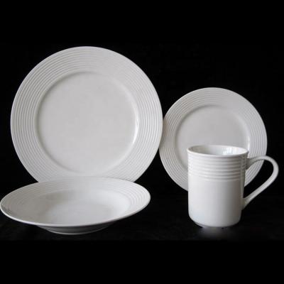 China Viable Customized Product Embossed Dinner Set For 16pcs White Porcelain for sale