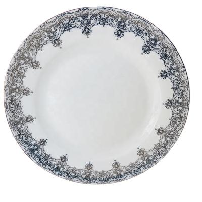 China Viable Wholesale Cheap Price Luxury Royal Hotel Bone China Fine Dinner Dish With Full Design Ceramic 10