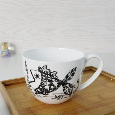 China American style most popular large volume bone china decal breakfast cup for noodles for sale