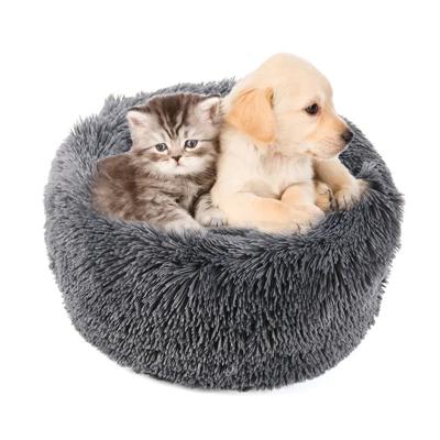 China New Selling Fancy Portable Amazon Dog Bed Breathable Round Warm Pink Fluffy Travel Small Diameter 70cm for sale