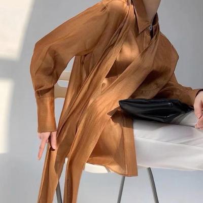 China Hot Selling Fashionable Blouses Anti-pilling Women's Blouse Fitted Comfortable Loose Long Sleeve Shirt for sale