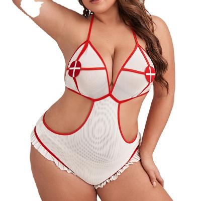 China 2022 New Arrival Spandex/Nylon Women's Sexy Nurse Baby Cosplay Uniform Plus Size Hot Lady Transparent Mini Teddy One Piece Jumpsuit Lingerie for sale