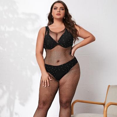 China The Spandex 2022 Shinny transparent lingerie pantyhose jumpsuit temptation rhinestone lingerie tops women elastic sexy net stockings for sale