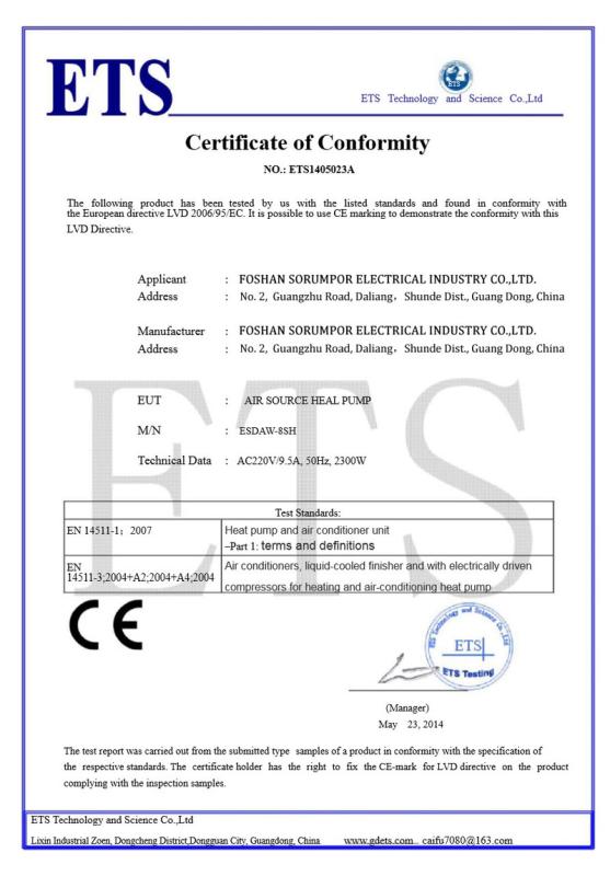 CE - Foshan Sorumpor Electrical Industry Co., Ltd.