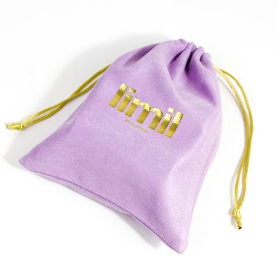 China Recyclable Easter Velvet Bag Free Sample Drawstring Bag Purple Velvet Gold Hot Stamping Pouch for sale