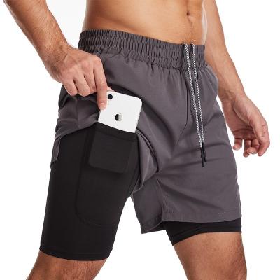 China Sustainable Manufacturing Custom 2 In 1 Bodybuilding Shorts With Inner Pocket Towel Rack Gym Mens Running Shorts for sale