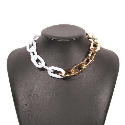 China Double Panel Geometric Punk Geometric Alloy Two Color Thick Chain Necklace for sale