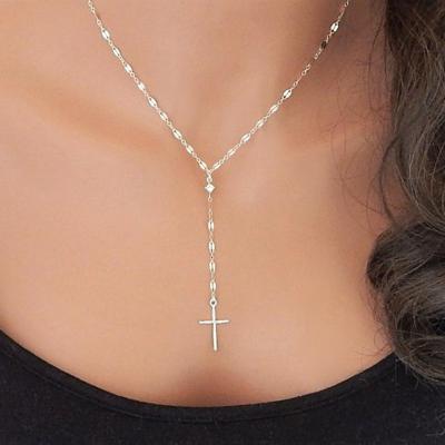 China Girls Simplicity Necklace 18k Real Gold Cross Necklace Tiny Cross Necklace White Gold Elegant Cross Necklace 18k for sale