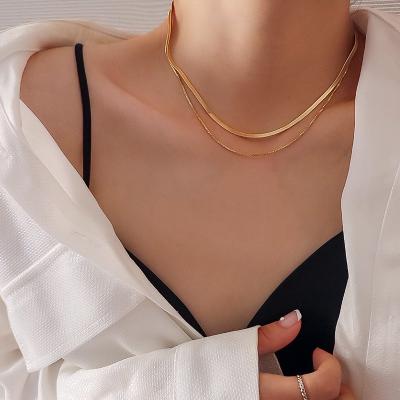 China Women's Gold Color Choker Necklaces For Singapore Cuban Stainless Steel Women Anti Allergy Figaro Chain Jewelry Snake Box for sale