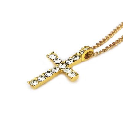 China Hot Sale Women's Product Hip Hop Alloy Diamond Gold Cross Pendant Necklace for sale