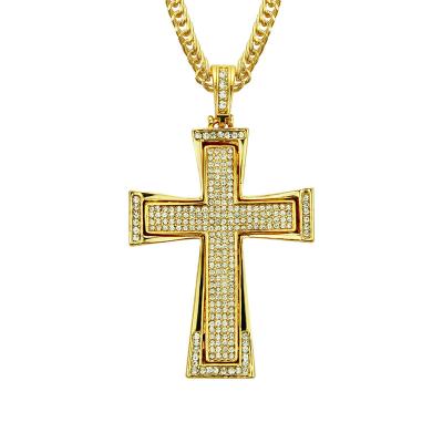 China Other Men's Stereo Hip Hop Diamond Two Tone Cross Pendant Necklace for sale