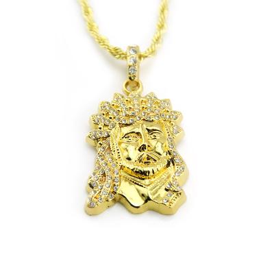 China Religion Totem 24k Gold Plated Gold Christian Necklace Head Portrait of Jesus Necklace Cross Pendant Necklace hiphop for sale