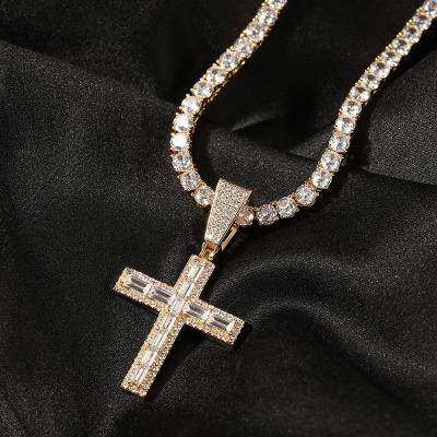 China YUJIN Hip Hop Unisex Gold 18k 925 Sterling Silver Zircon Cross Pendant Necklaces for sale