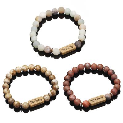 China Fashion Volcanic Stone Alloy Frosted Yoga Punk Hot Selling Stone Lettering Bracelet for sale